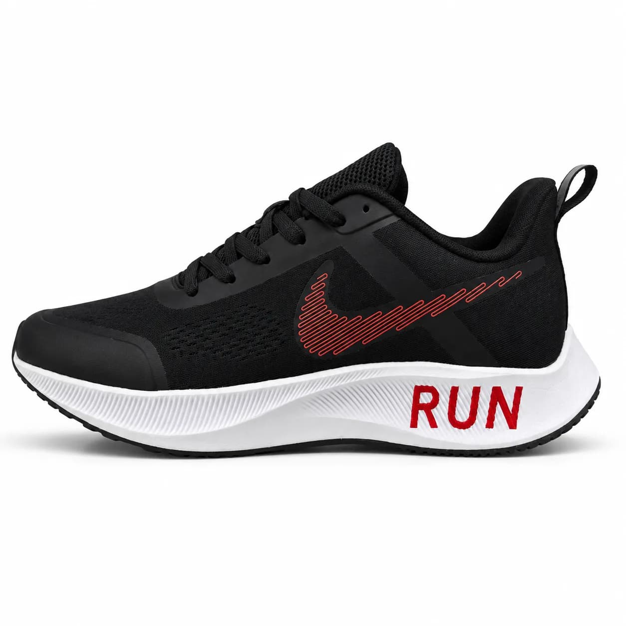 Tenis estilo Nike Run negro rojo